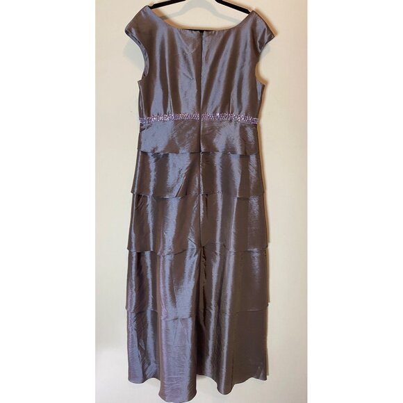 Alex Evenings Formal Midi Dress Tiered Cap Sleeve Lavender Size 14 - Picture 2 of 11